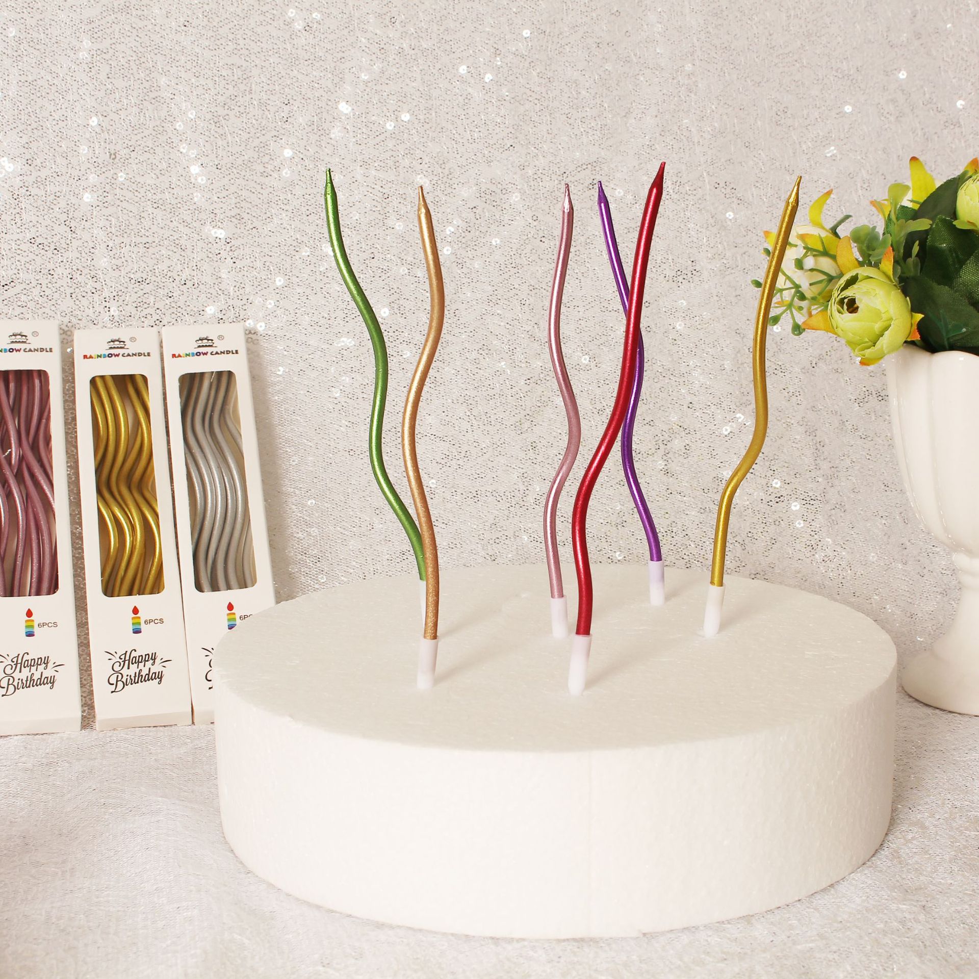 Creative Bent Cake Candles | Electroplated 5-Color Vintage Candle Toppers | Birthday Party Dessert Table Decoration