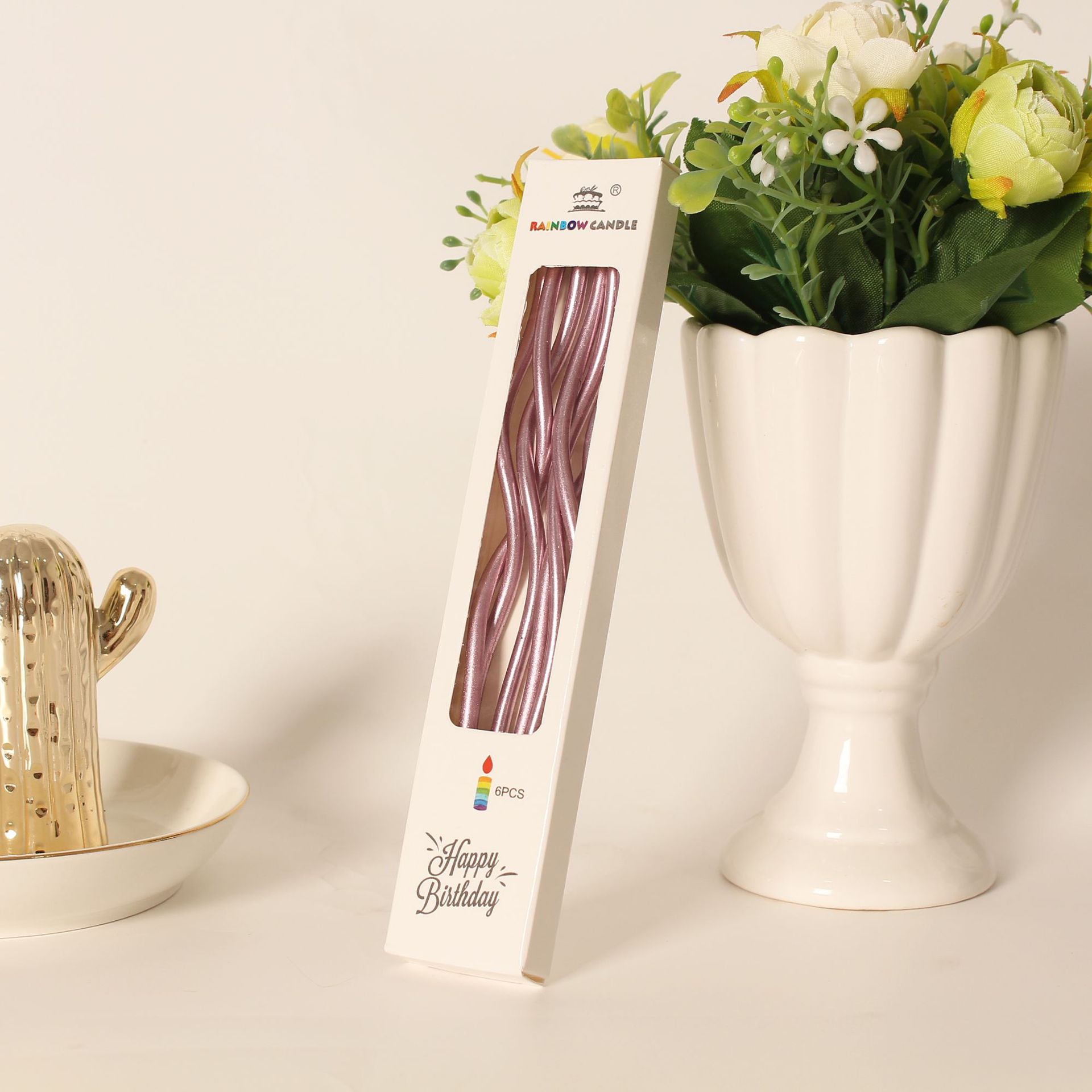 Creative Bent Cake Candles | Electroplated 5-Color Vintage Candle Toppers | Birthday Party Dessert Table Decoration