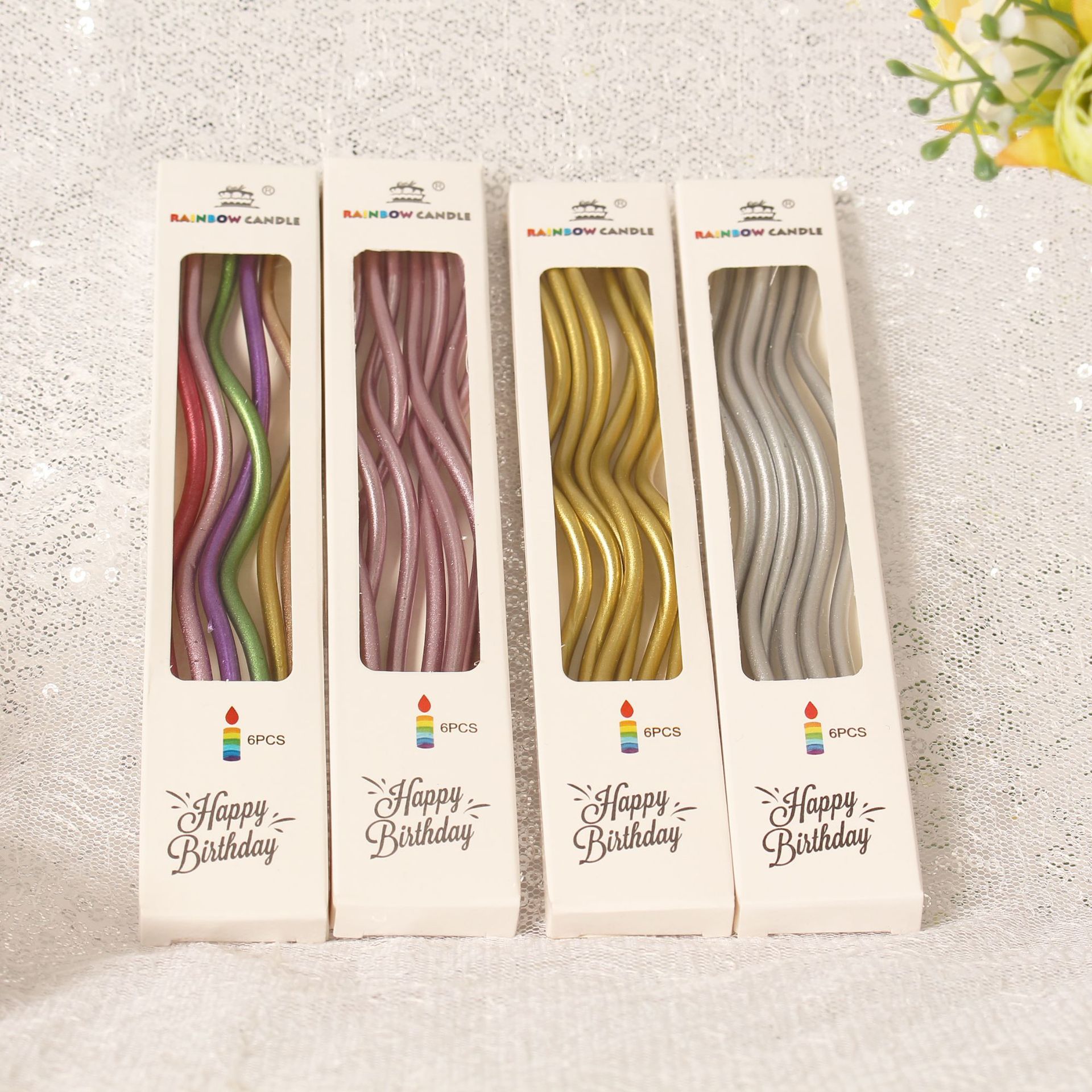 Creative Bent Cake Candles | Electroplated 5-Color Vintage Candle Toppers | Birthday Party Dessert Table Decoration