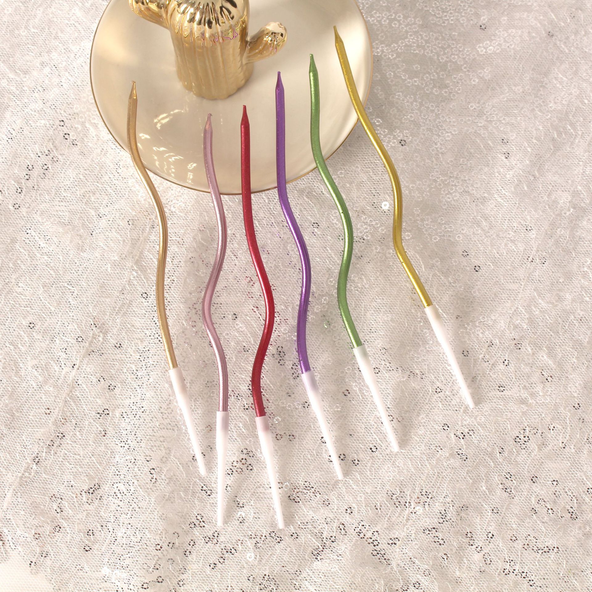 Creative Bent Cake Candles | Electroplated 5-Color Vintage Candle Toppers | Birthday Party Dessert Table Decoration
