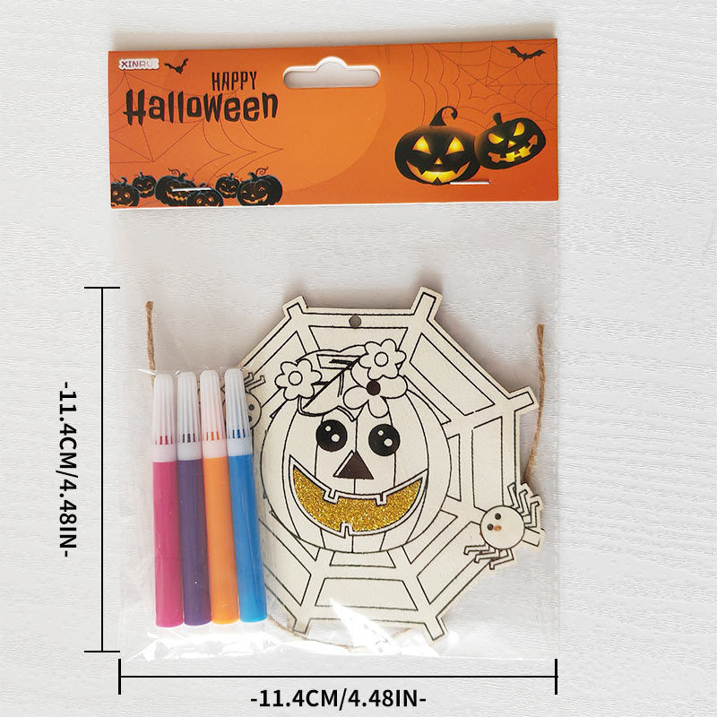 Halloween Wood Craft Kit for Kids, Pumpkin Ghost Painting Board with Pre-Drilled Holes, Spooky Art Activity for Family & Classroom, Non-Toxic DIY Decor for Children's Party