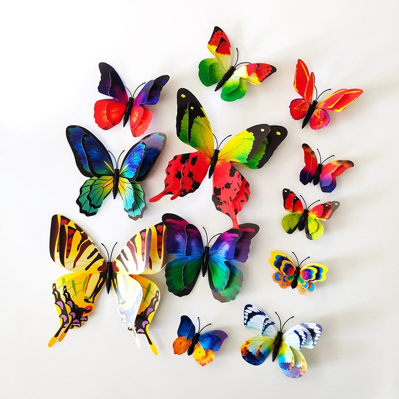 Double-Layer 3D Realistic Butterfly Wall Stickers - Bulk Wholesale Removable Decals for Living Room, Home Decor (Self-Adhesive, Aesthetic Wall Art, Creative Background Decoration)