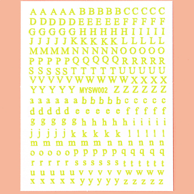12-Color Fluorescent Nail Letter Stickers Set - Complete A-Z Alphabet (Upper & Lower Case) for School Nail Art Classes & Office Creativity