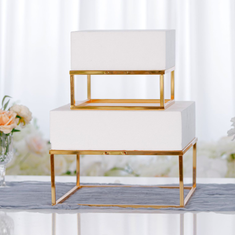 3-Tier Square Gold Cake Stand, Luxury Wedding Birthday Dessert Display, Vintage Cupcake Tower, Bakery Display Tray, Anniversary Party Centerpiece Decor
