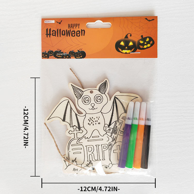 Halloween Wood Craft Kit for Kids, Pumpkin Ghost Painting Board with Pre-Drilled Holes, Spooky Art Activity for Family & Classroom, Non-Toxic DIY Decor for Children's Party