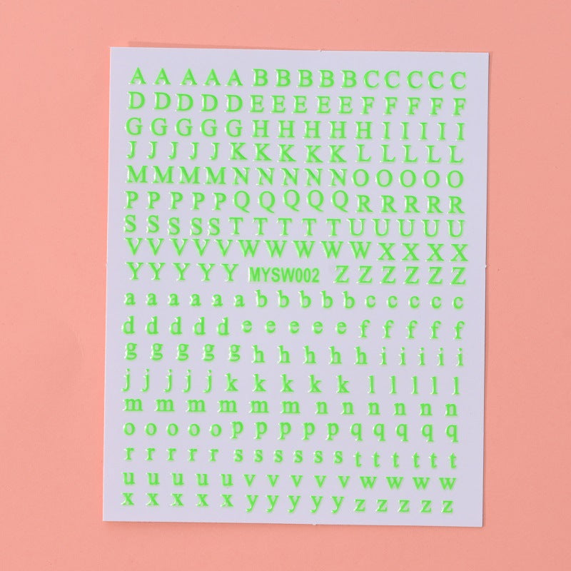 12-Color Fluorescent Nail Letter Stickers Set - Complete A-Z Alphabet (Upper & Lower Case) for School Nail Art Classes & Office Creativity
