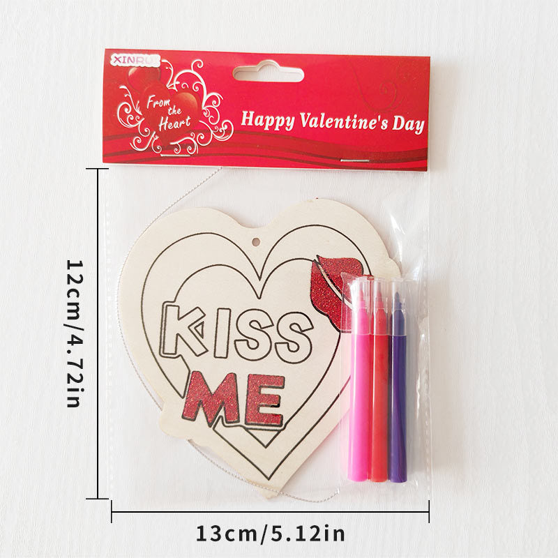 Couples DIY Wooden Ornament Kit for Valentine‘s Day， 5-Piece Heart Bear Bee Craft Set for Date Night， Personalized Love Token with Painting Supplies， Romantic Craft Activity for Partners