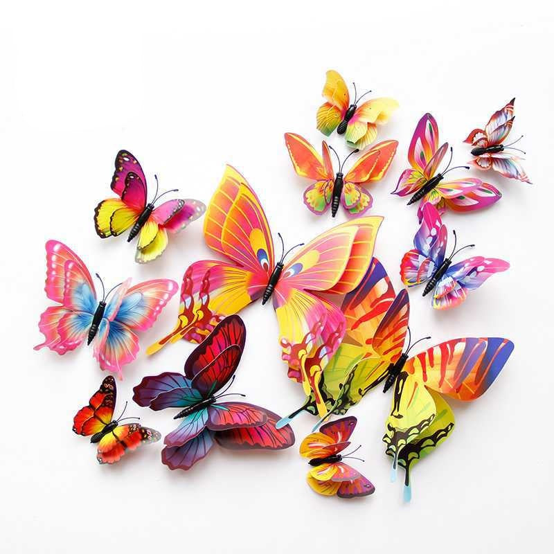 Double-Layer 3D Realistic Butterfly Wall Stickers - Bulk Wholesale Removable Decals for Living Room, Home Decor (Self-Adhesive, Aesthetic Wall Art, Creative Background Decoration)