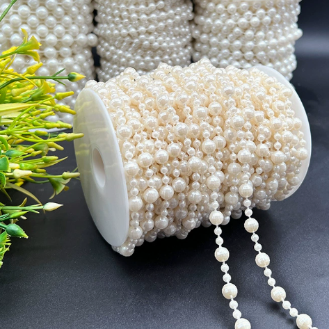 6-14mm Artificial Pearl Bead Garland Strand, Continuous Plastic Pearl String for Wedding Party Decor, DIY Craft, Wreath & Bouquet Embellishment