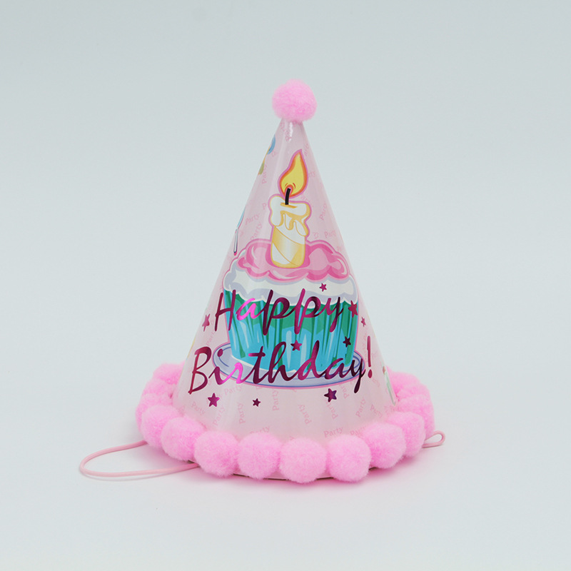 Pom Pom Birthday Party Hats, Colorful Paper Cone Hat for Kids Baby Birthday Party Decor