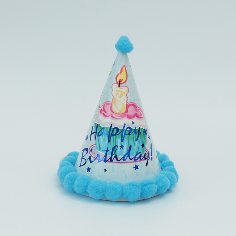 Pom Pom Birthday Party Hats, Colorful Paper Cone Hat for Kids Baby Birthday Party Decor