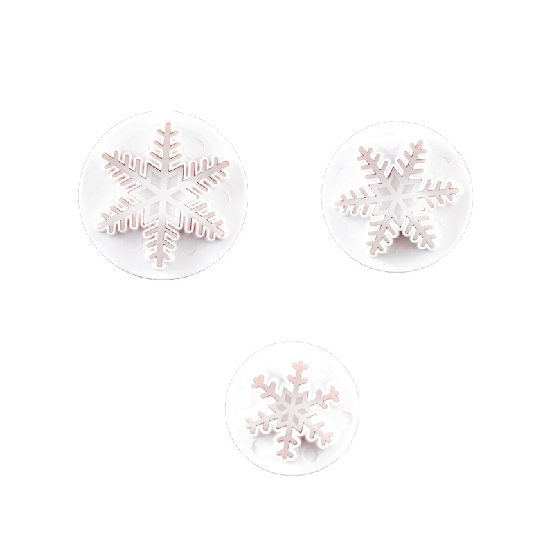 3Pcs Snowflake Spring Plunger Cutter Set - Plastic Fondant & Cookie Molds for Baking