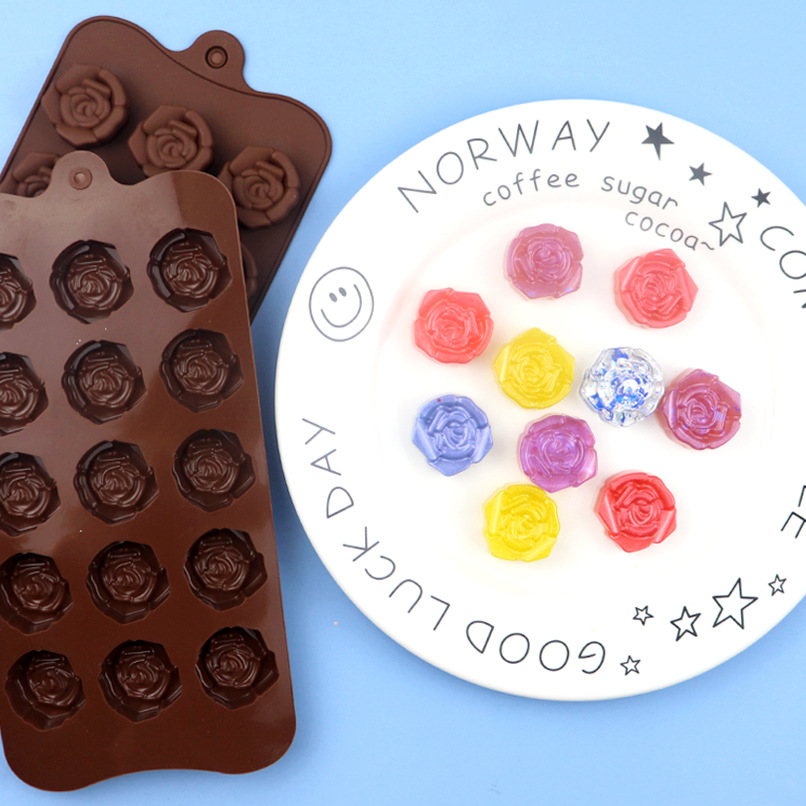 15 Cavity 3D Rose Silicone Mold, Flower Mould for Chocolate, Handmade Soap, Aromatherapy Candle, Wax Stick DIY Craft Making