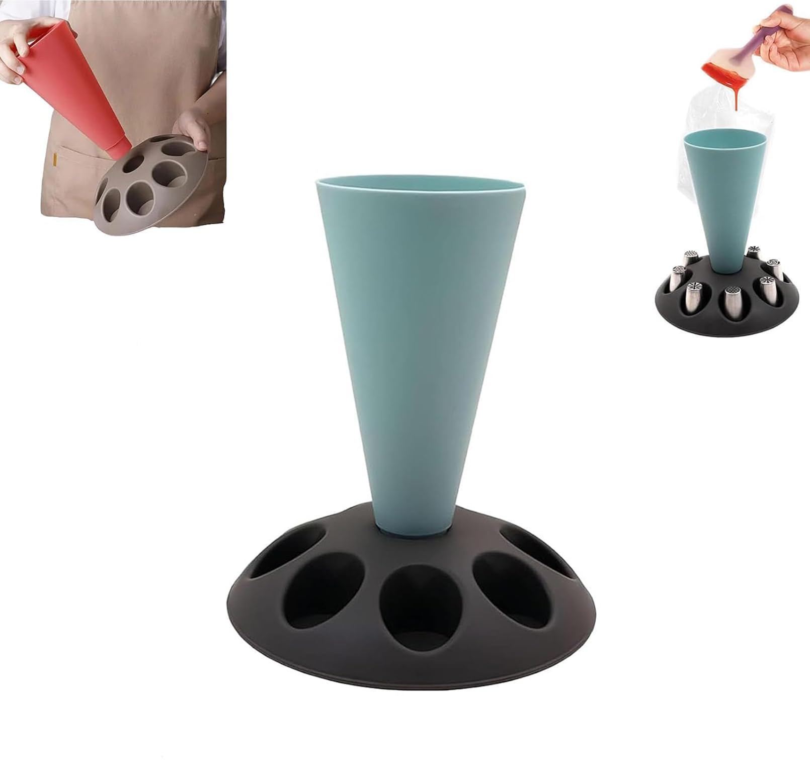 Piping Bag Holder Stand for Filling, Pastry Bag Holder Stand, Decorating Bag Holder with 8 Slots Nozzles Holder, Plastic Pastry Bag Stand for Cake Decorating Kit, Baking Accessories (Blue)（Red)(Yellow)(Grey)(Black)