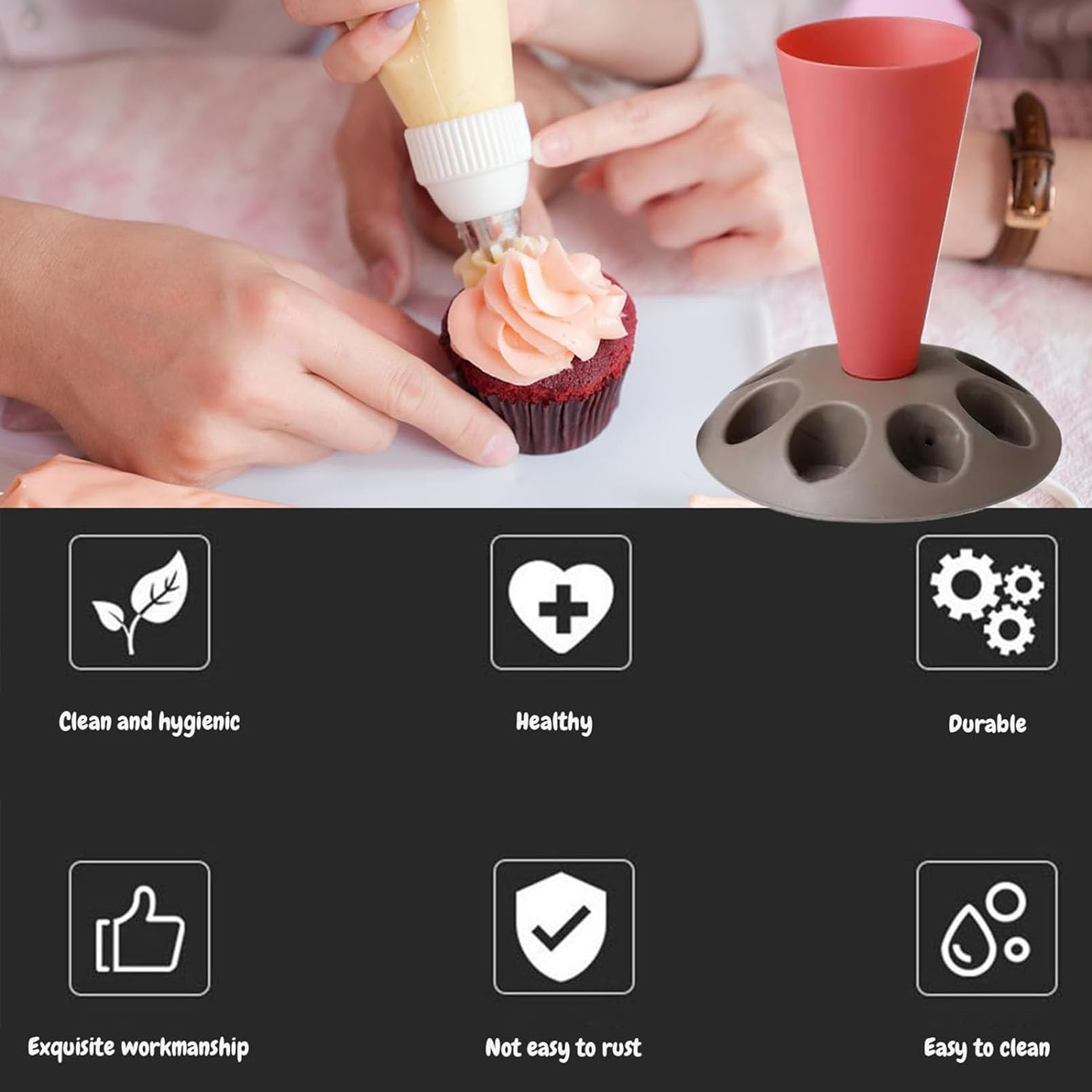 Piping Bag Holder Stand for Filling, Pastry Bag Holder Stand, Decorating Bag Holder with 8 Slots Nozzles Holder, Plastic Pastry Bag Stand for Cake Decorating Kit, Baking Accessories (Blue)（Red)(Yellow)(Grey)(Black)