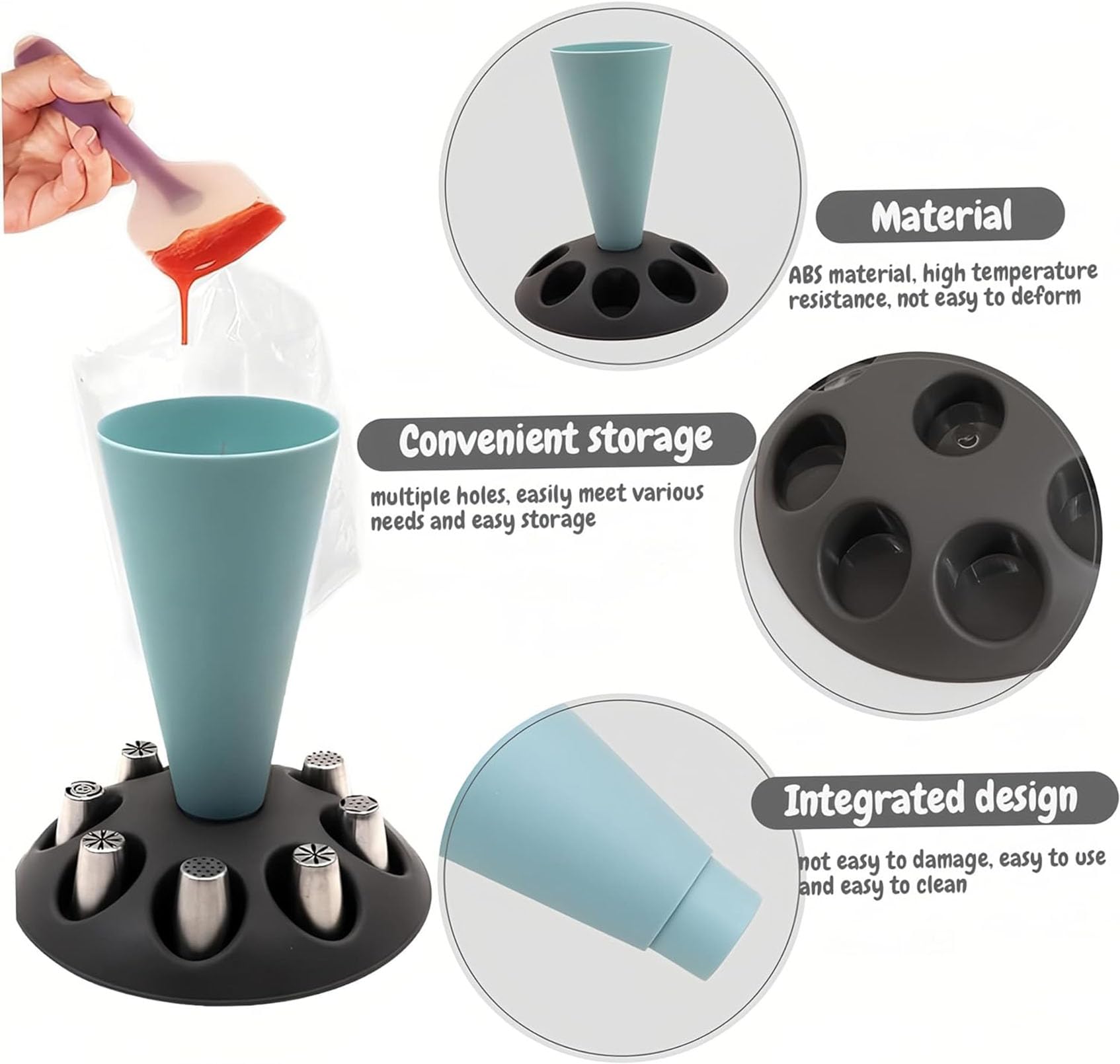 Piping Bag Holder Stand for Filling, Pastry Bag Holder Stand, Decorating Bag Holder with 8 Slots Nozzles Holder, Plastic Pastry Bag Stand for Cake Decorating Kit, Baking Accessories (Blue)（Red)(Yellow)(Grey)(Black)