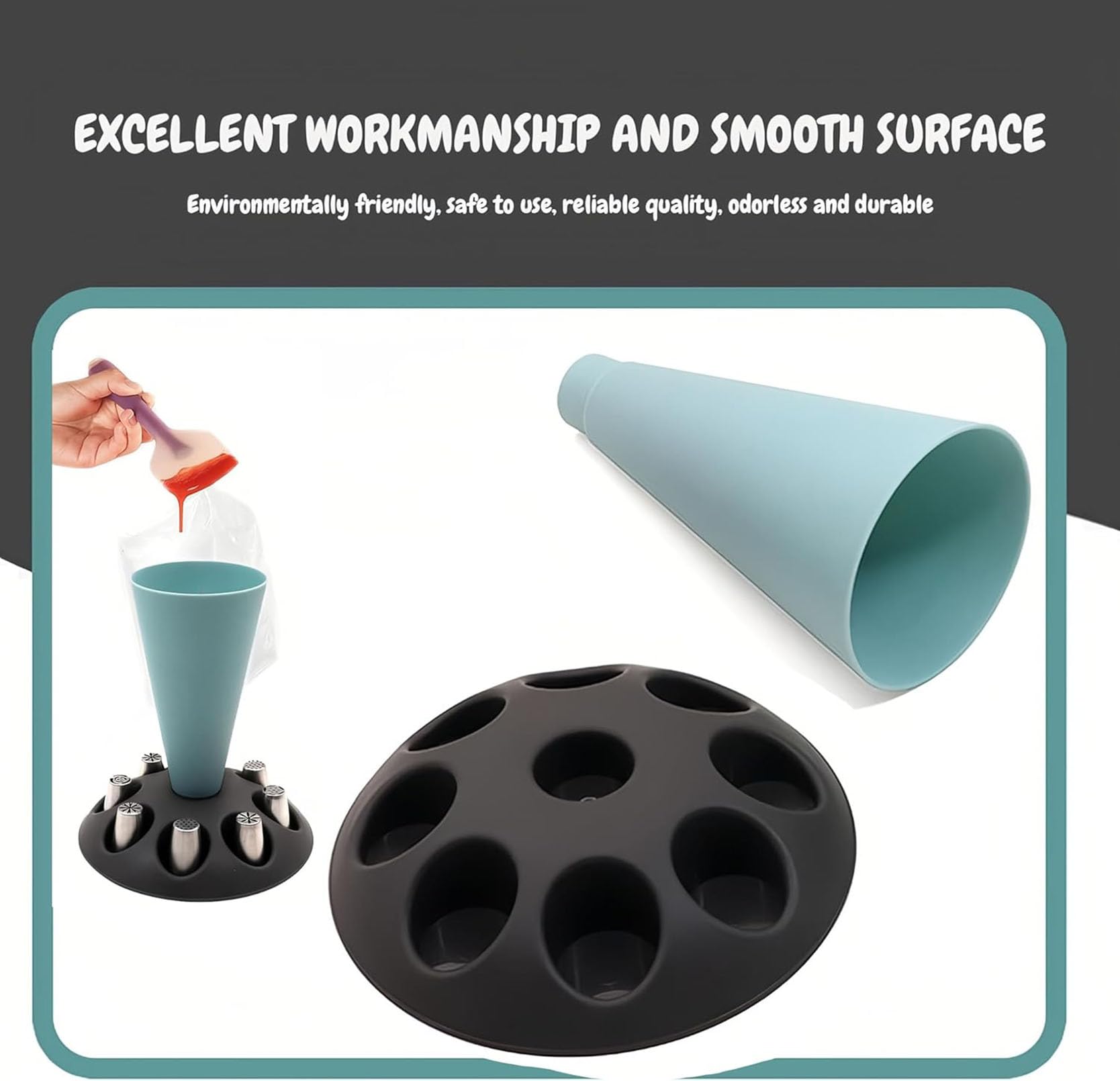 Piping Bag Holder Stand for Filling, Pastry Bag Holder Stand, Decorating Bag Holder with 8 Slots Nozzles Holder, Plastic Pastry Bag Stand for Cake Decorating Kit, Baking Accessories (Blue)（Red)(Yellow)(Grey)(Black)