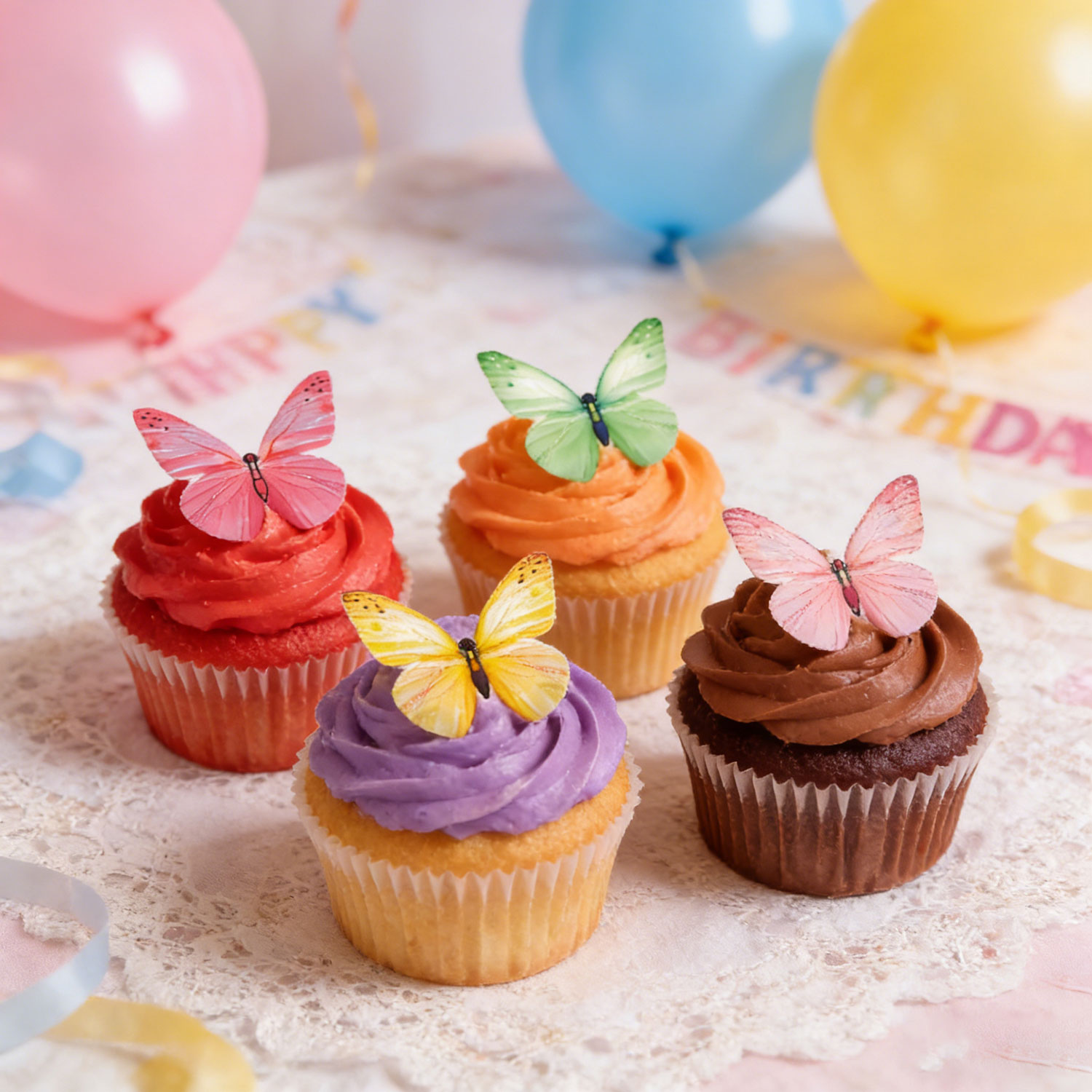 Rainforest Butterfly Collection | 72 Edible Wafer Butterflies in Tropical Color Spectrum, Gradient Wing Designs Mimicking Morpho & Swallowtail Species, Vibrant Garden Party Cake Decor