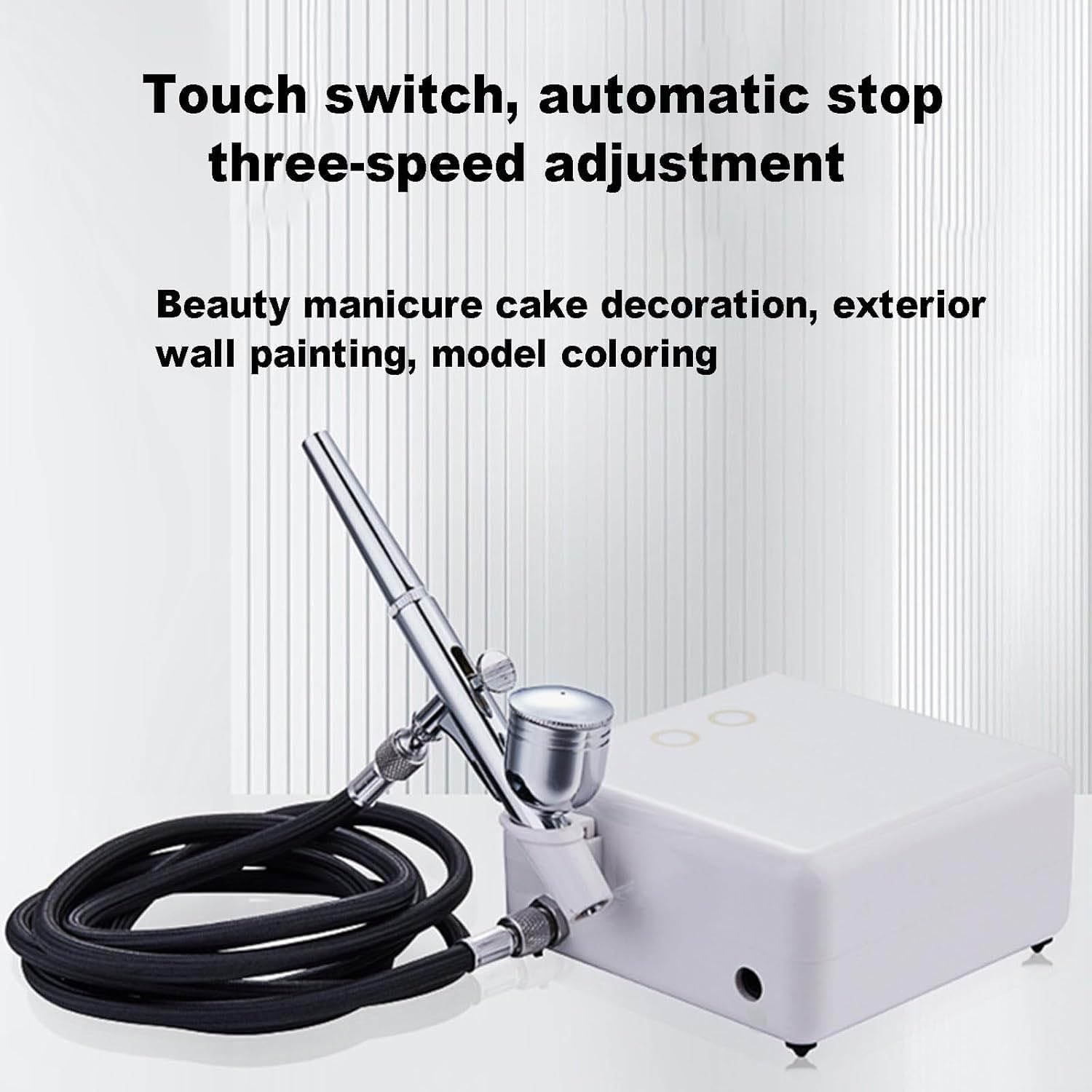 Multi-Purpose Airbrushing Tool Kit, 2-Gear Pressure Regulation, Automatic Shutdown, Touch Switch, for Airbrush Manicure, Cake Decoration, Model Painting, Art Painting