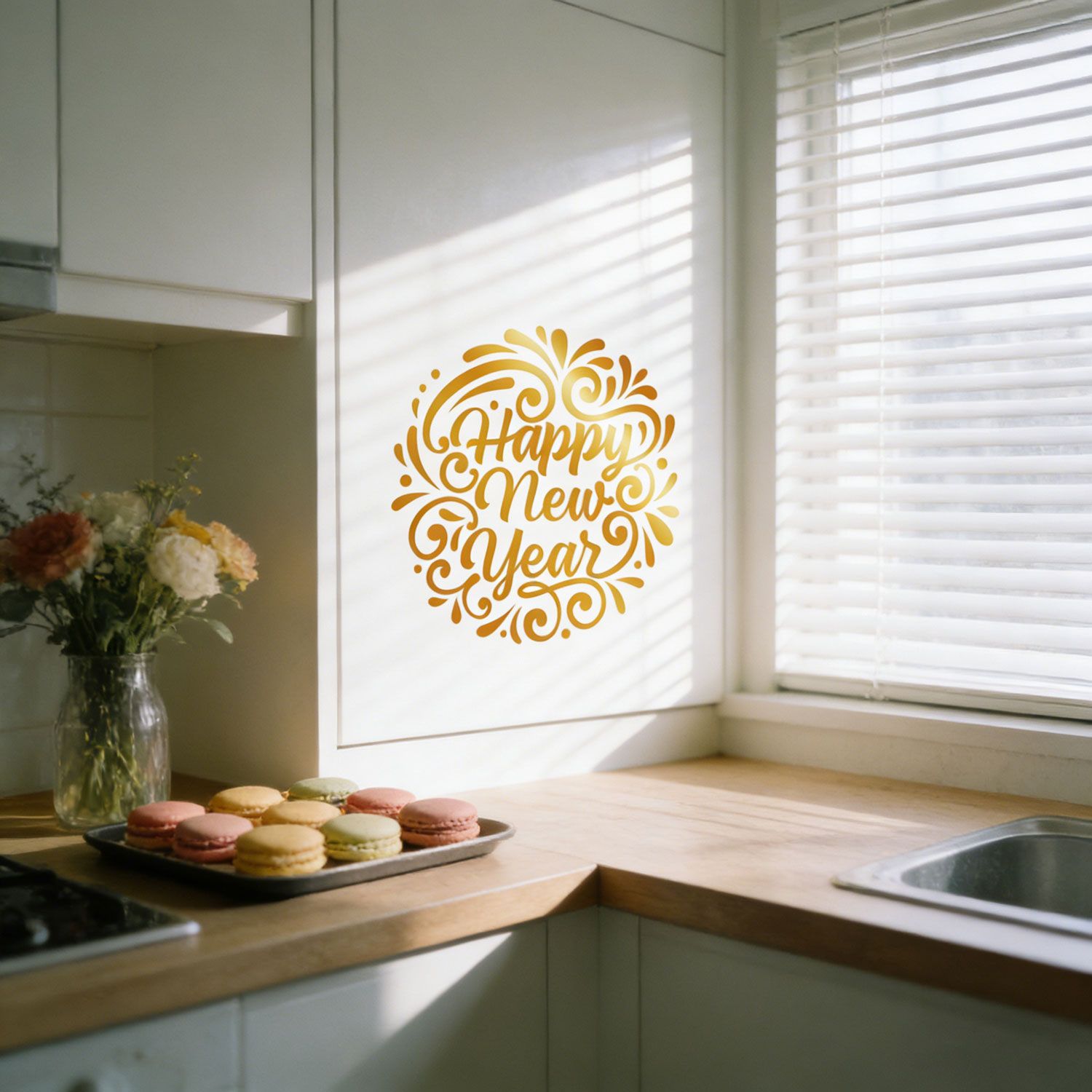 Quick-Stick New Year Decor Kit | NYE Party Background Wall Stickers | Includes Greetings, Streamers & Balloons | All-in-One Setup