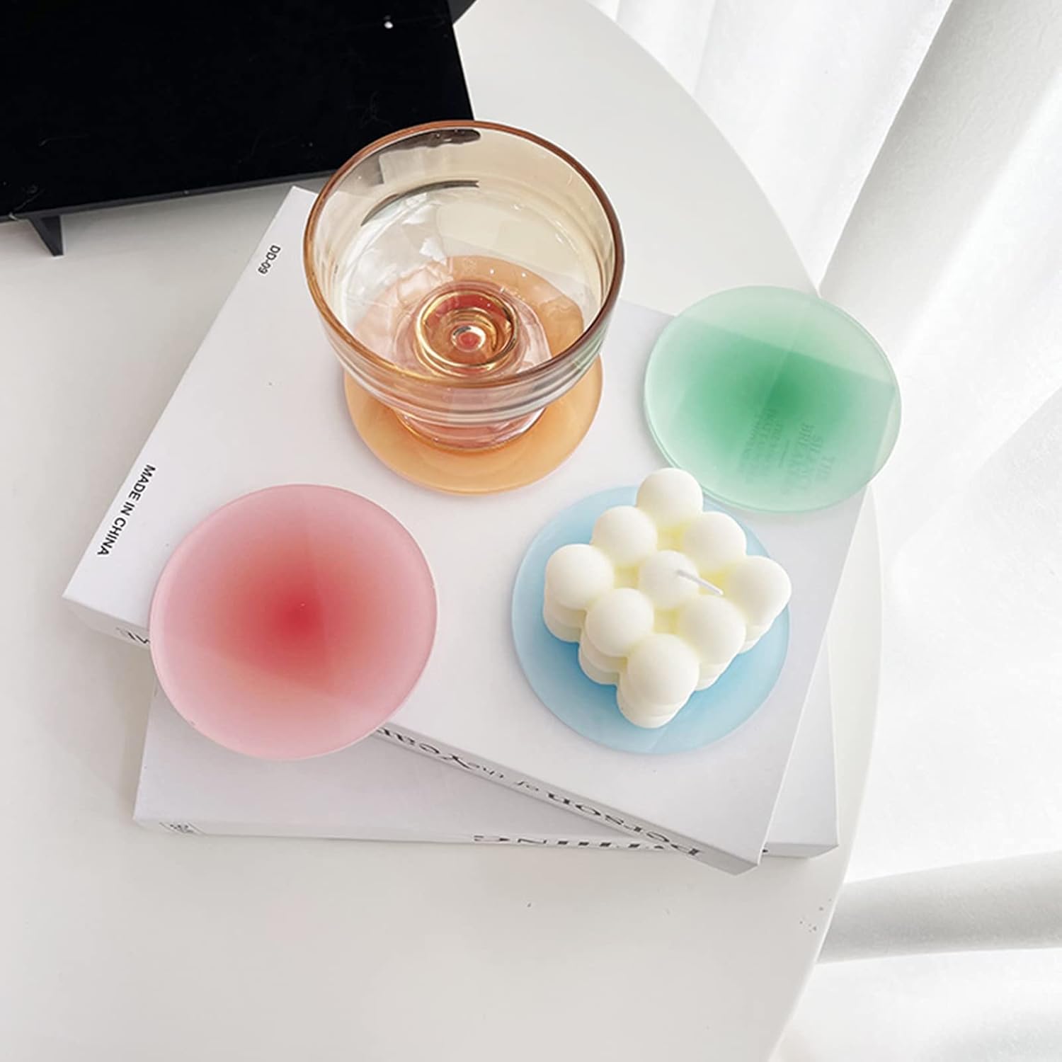 Drink Coasters Colorful Acrylic Coaster Set 4 Pcs , 3.8 Inch Round Non-Slip Table Coasters Coasters for Coffee Table