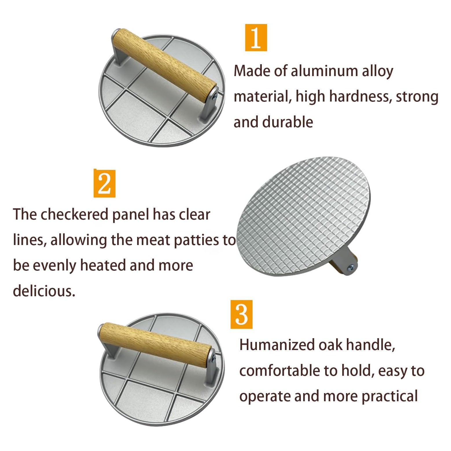 Burger Press, Round Square Burger Smasher for Griddle with Anti-Scald Handle, Non-Stick Smooth Stainless Steel Hamburger Press, Grill Press for Flat Top Grill Cooking, Gift Package, Round,Silver