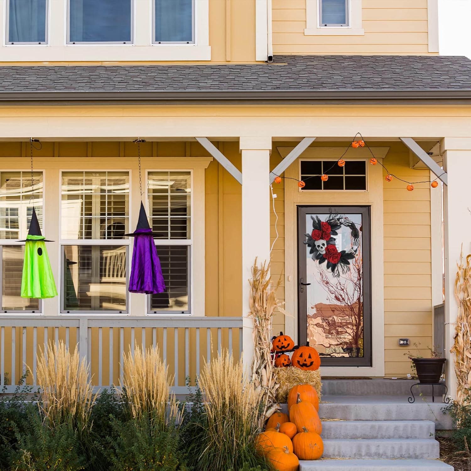 Halloween Skeleton Red Flower Ghost Hands Decorate Garland Ghost Festival Atmosphere Decorate Venue Props Rattan Circle 