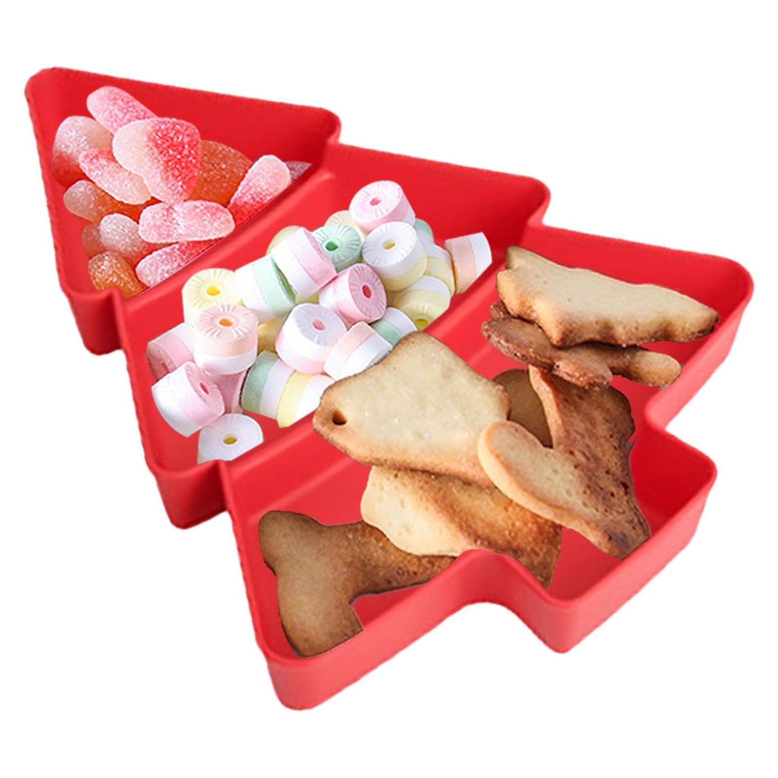 Christmas Tree Shaped Plates Plastic Christmas Tree Tray Snack Appetizer Tray Plastic Serving Tray 3 Compartment Multifunction Food Serving Platter for Christmas Holiday Party Supplies