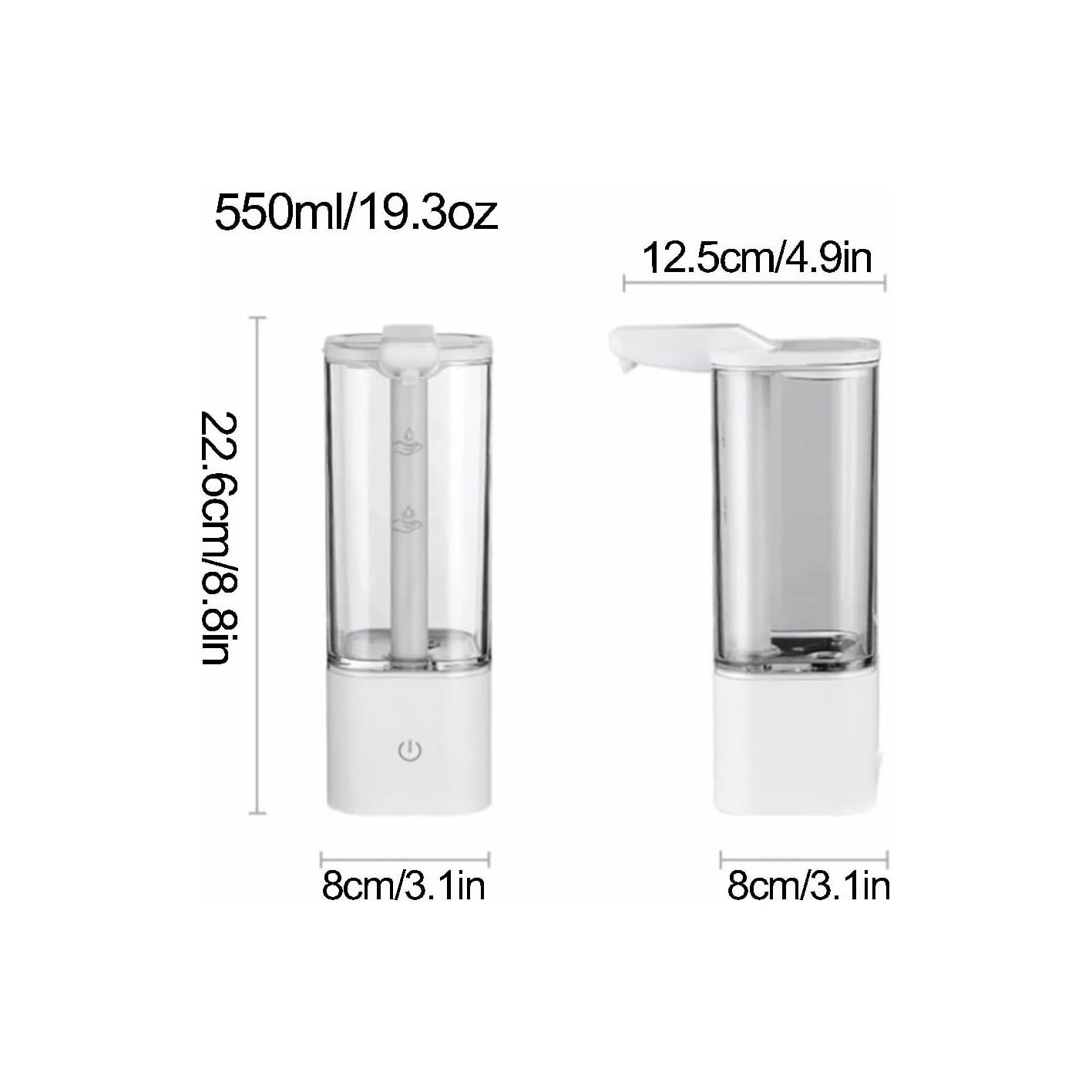 Simple Automatic Sensor Soap Dispenser Plastic Refillable Container Bottle for Business and Home 550ml 19.3oz Easy to use, Battery White+stand