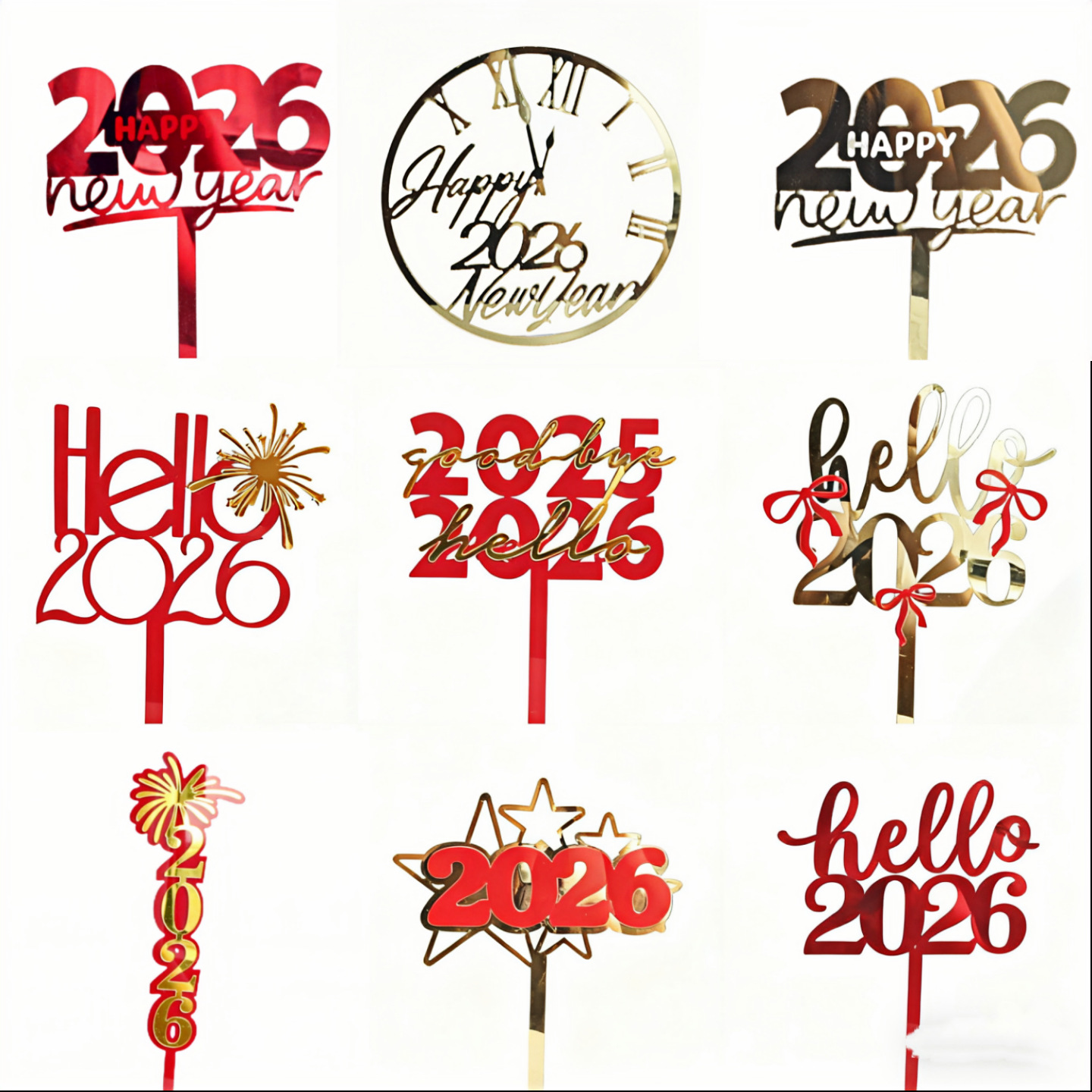 2026 New Year Acrylic Cake Decorations, Happy New Year New Year's Eve Cake Toppers, Party Supplies