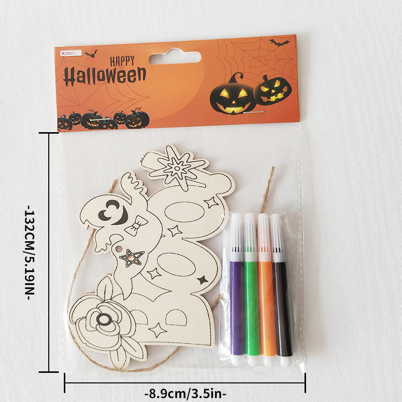Halloween Wood Craft Kit for Kids, Pumpkin Ghost Painting Board with Pre-Drilled Holes, Spooky Art Activity for Family & Classroom, Non-Toxic DIY Decor for Children's Party