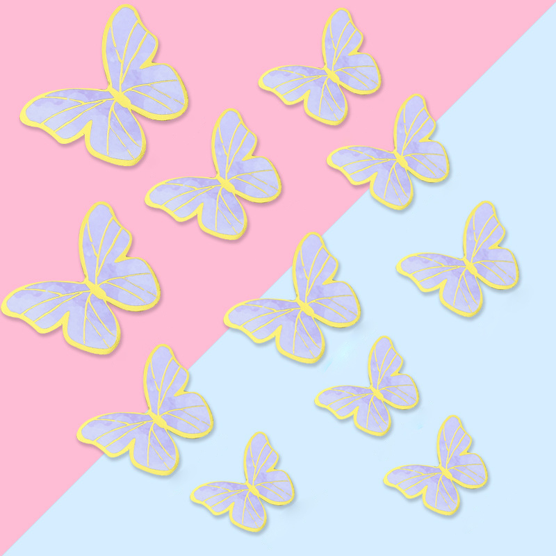 DIY Colorful Glittering Gold-Foil Butterflies & Wave Flags - Baking Toppers for Birthday Cakes, Perfect for Decorating Internet-Famous Dessert Tables