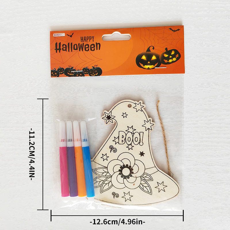 Halloween Wood Craft Kit for Kids, Pumpkin Ghost Painting Board with Pre-Drilled Holes, Spooky Art Activity for Family & Classroom, Non-Toxic DIY Decor for Children's Party