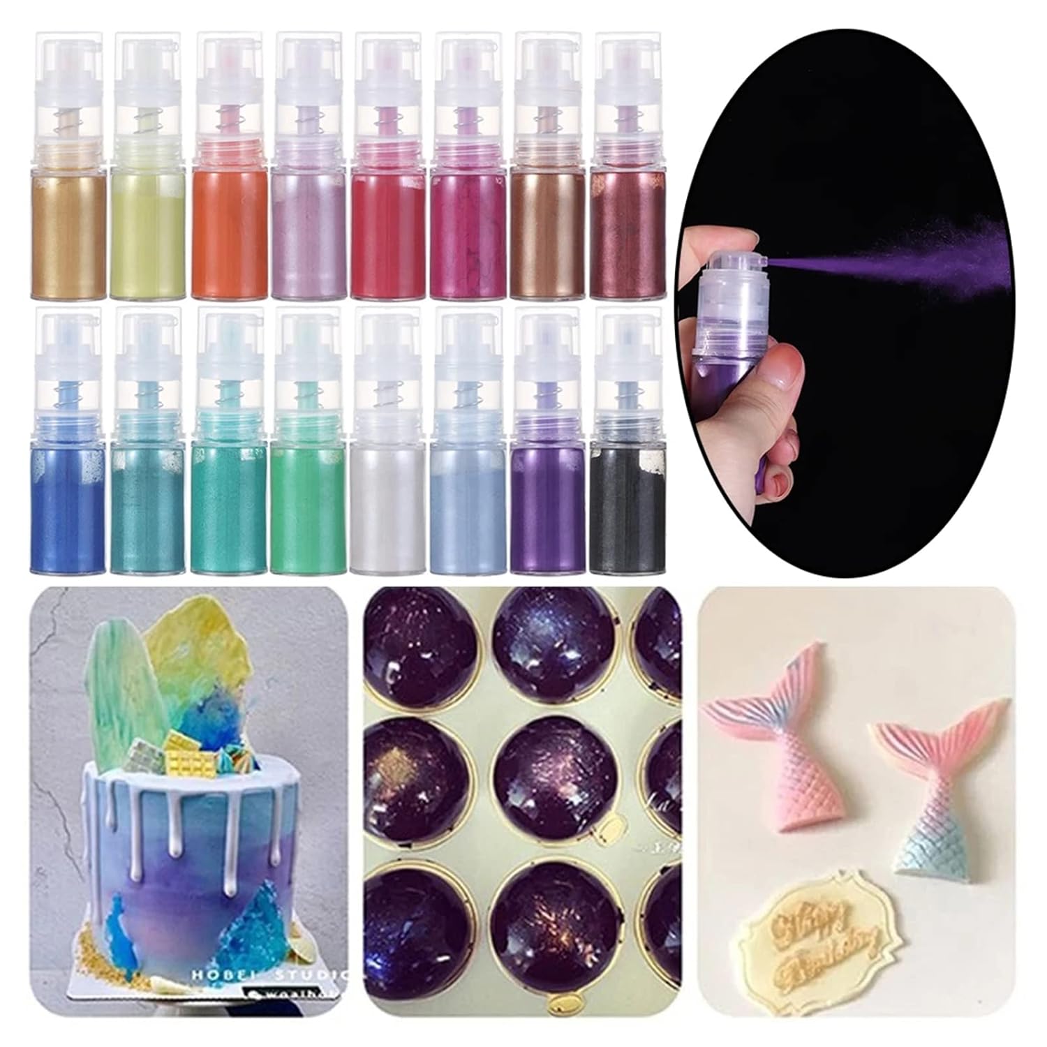 Luster Dust Edible Food Grade Edible  Dust Powder in Spray Bottle Edible Glitter Metallic Dusting Powder for Cake Decorating, Baking, Drinks, Fondant, Candy, Cookie-5g each