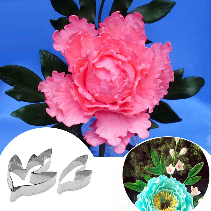 Professional Peony Cutter & Veiner Set | Stainless Steel Cookie Cutter with Silicone Veining Mold | Fondant Gumpaste Flower Making Tool