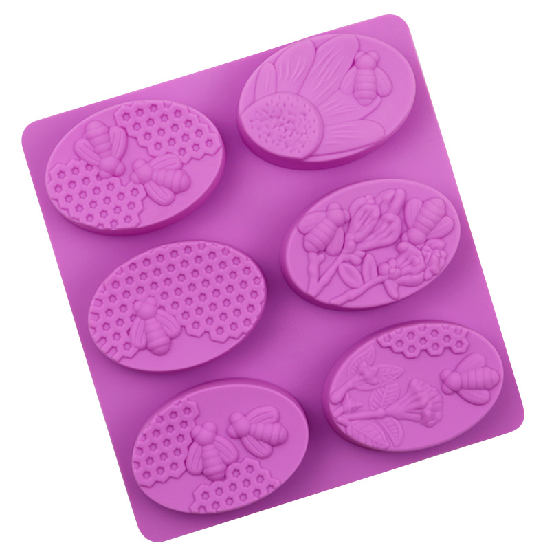 6 Cavity Oval Bee Honeycomb Silicone Mold, Multi Pattern Mould for Chocolate, Soap, Aromatherapy Candle, Plaster Handmade Craft DIY