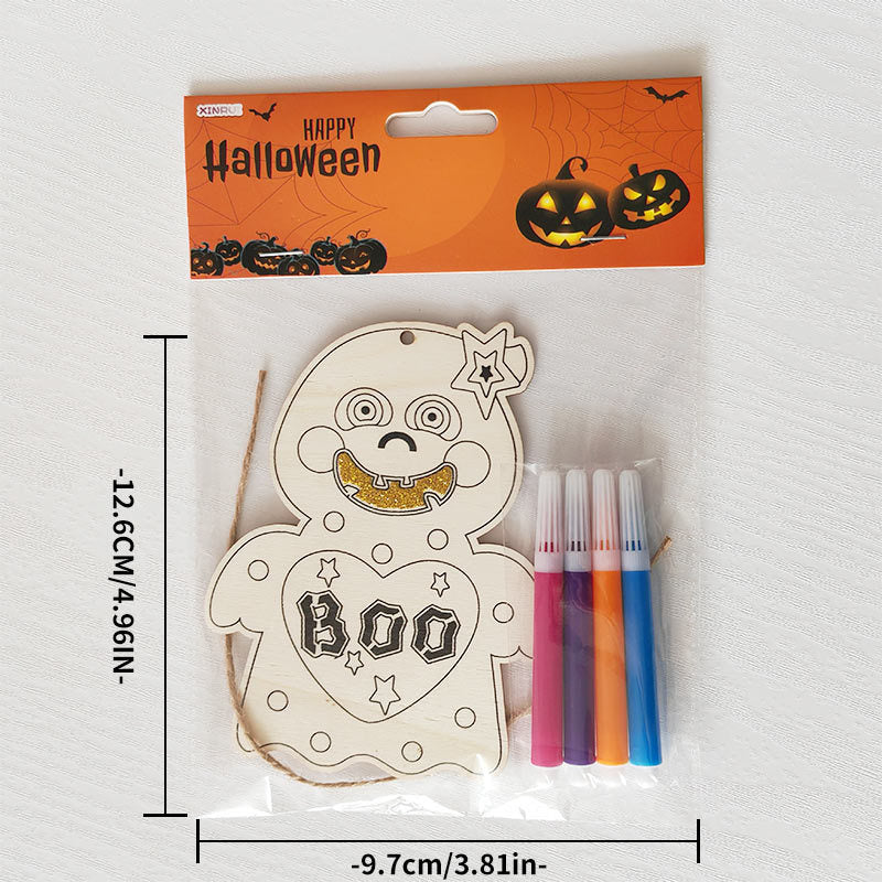 Halloween Wood Craft Kit for Kids, Pumpkin Ghost Painting Board with Pre-Drilled Holes, Spooky Art Activity for Family & Classroom, Non-Toxic DIY Decor for Children's Party