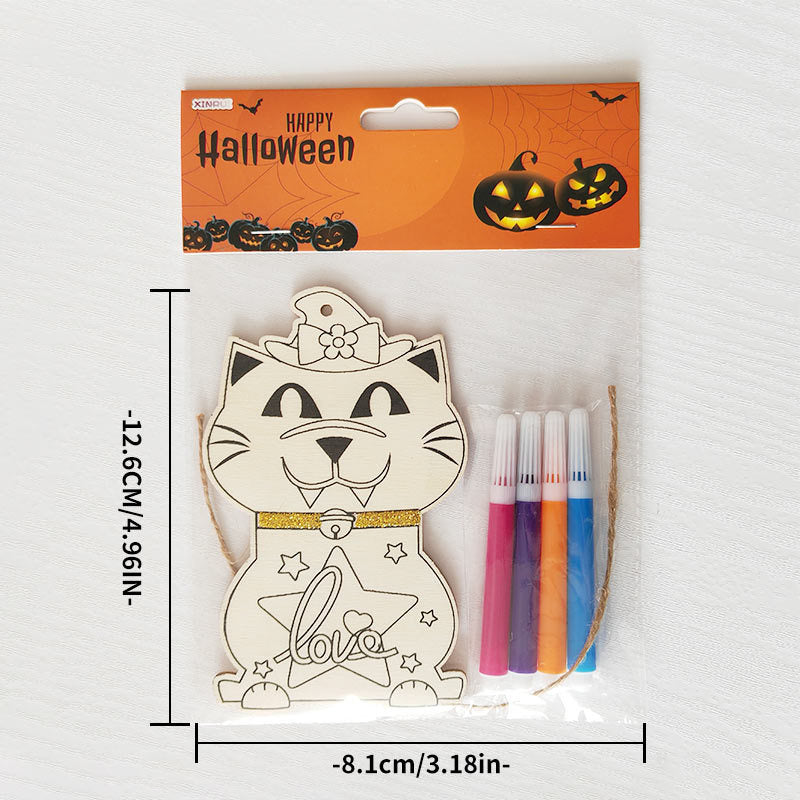 Halloween Wood Craft Kit for Kids, Pumpkin Ghost Painting Board with Pre-Drilled Holes, Spooky Art Activity for Family & Classroom, Non-Toxic DIY Decor for Children's Party