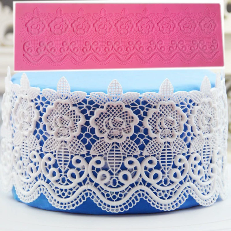 Lace Silicone Fondant Mold, Wedding Cake Border Decorating Tool, Hollow Pattern Chocolate Lace Mat for Dessert Edging
