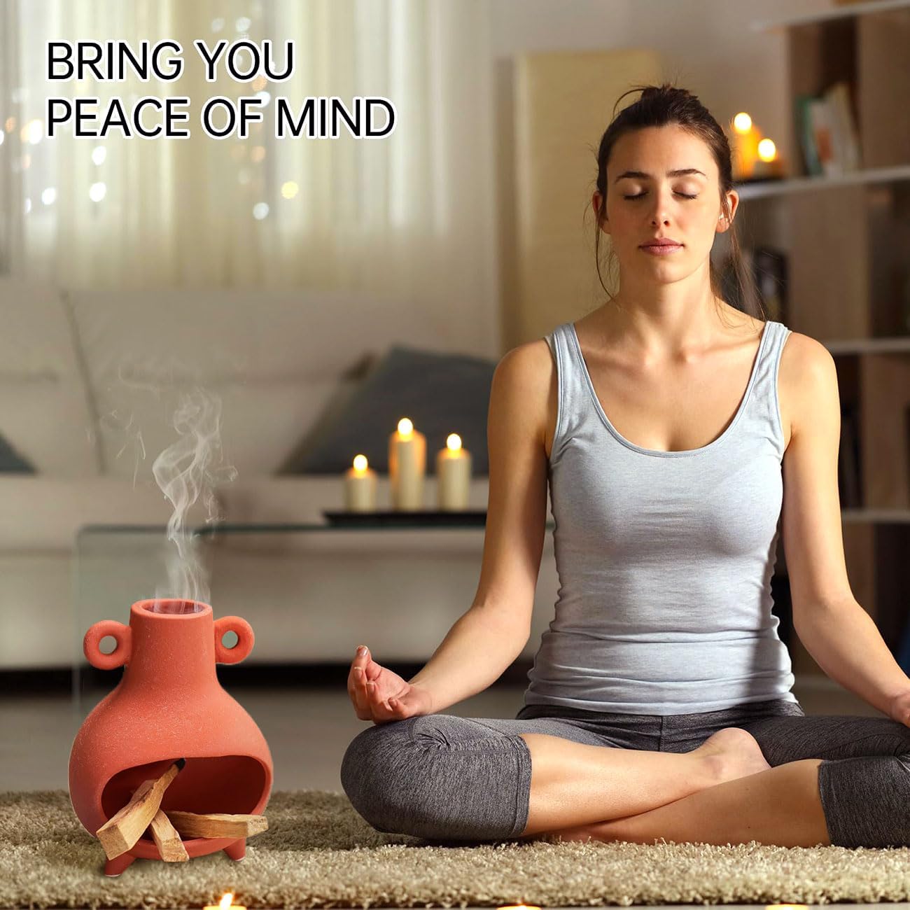 Handmade Palo Santo Holder, Meditation Incense Holder As Gift for Yoga Aromatherapy, Ceramic Incense Diffuser for Palo Santo Sticks Sage Tealight Wax and Cones Powder Stick Coil Incense