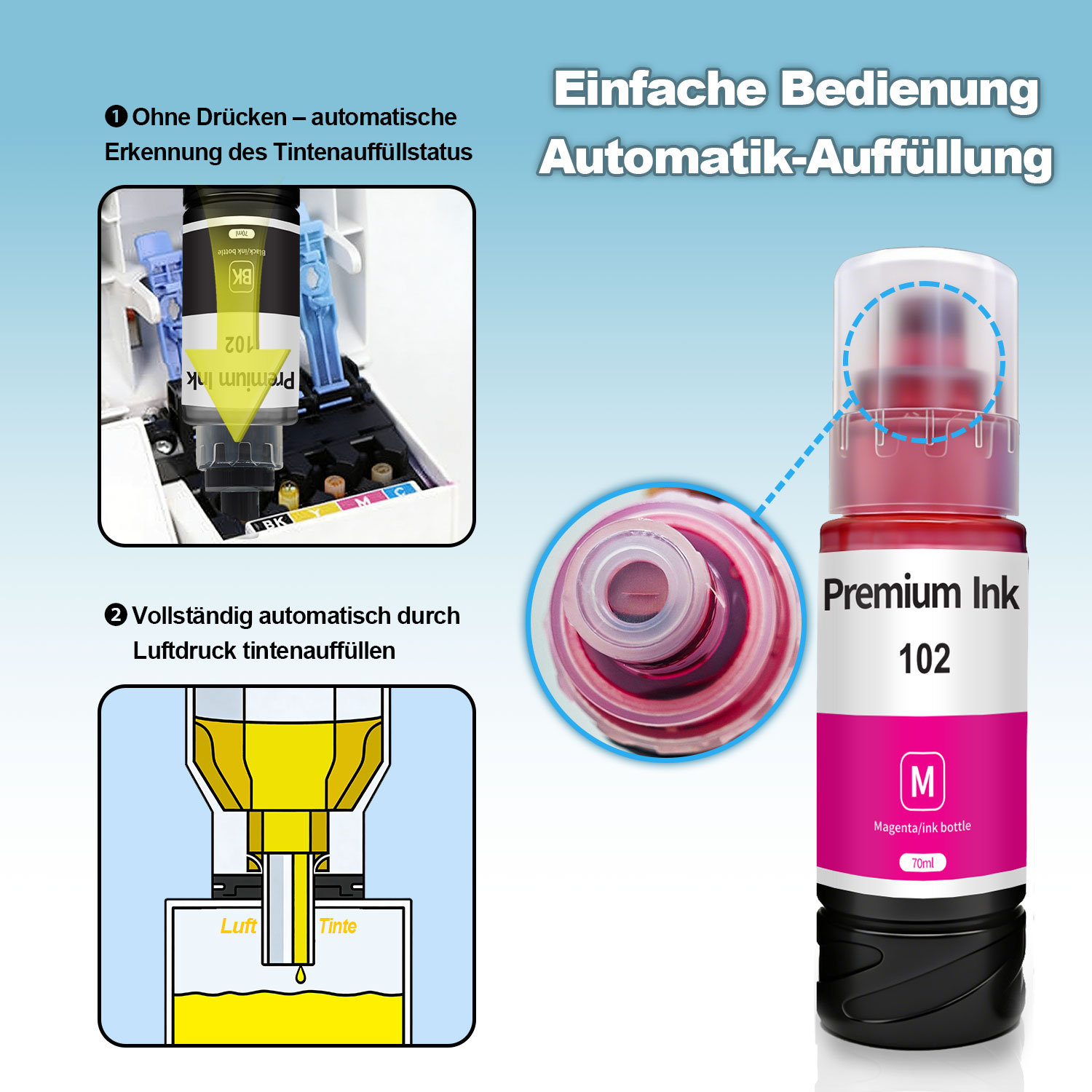 102 Druckerpatronen Kompatibel für Epson Tinte E102 Multipack Fit für ET-15000 ET-1810 ET-2820 ET-2851 ET-2856 ET-2865 ET-2870 ET-2871 ET-4800 ET-4850 ET-3850 2850 (Schwarz, Cyan, Magenta, Gelb
