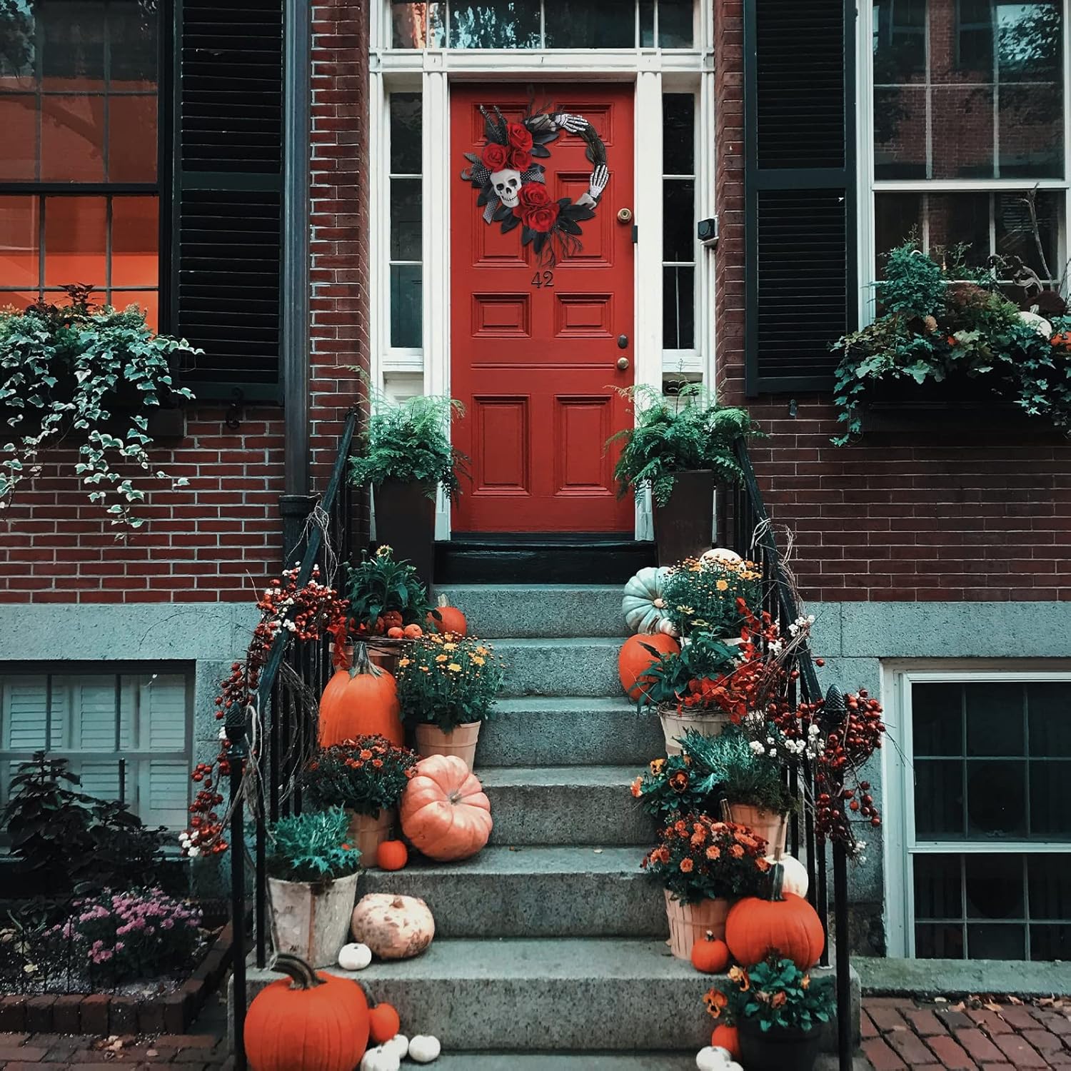 Halloween Skeleton Red Flower Ghost Hands Decorate Garland Ghost Festival Atmosphere Decorate Venue Props Rattan Circle 