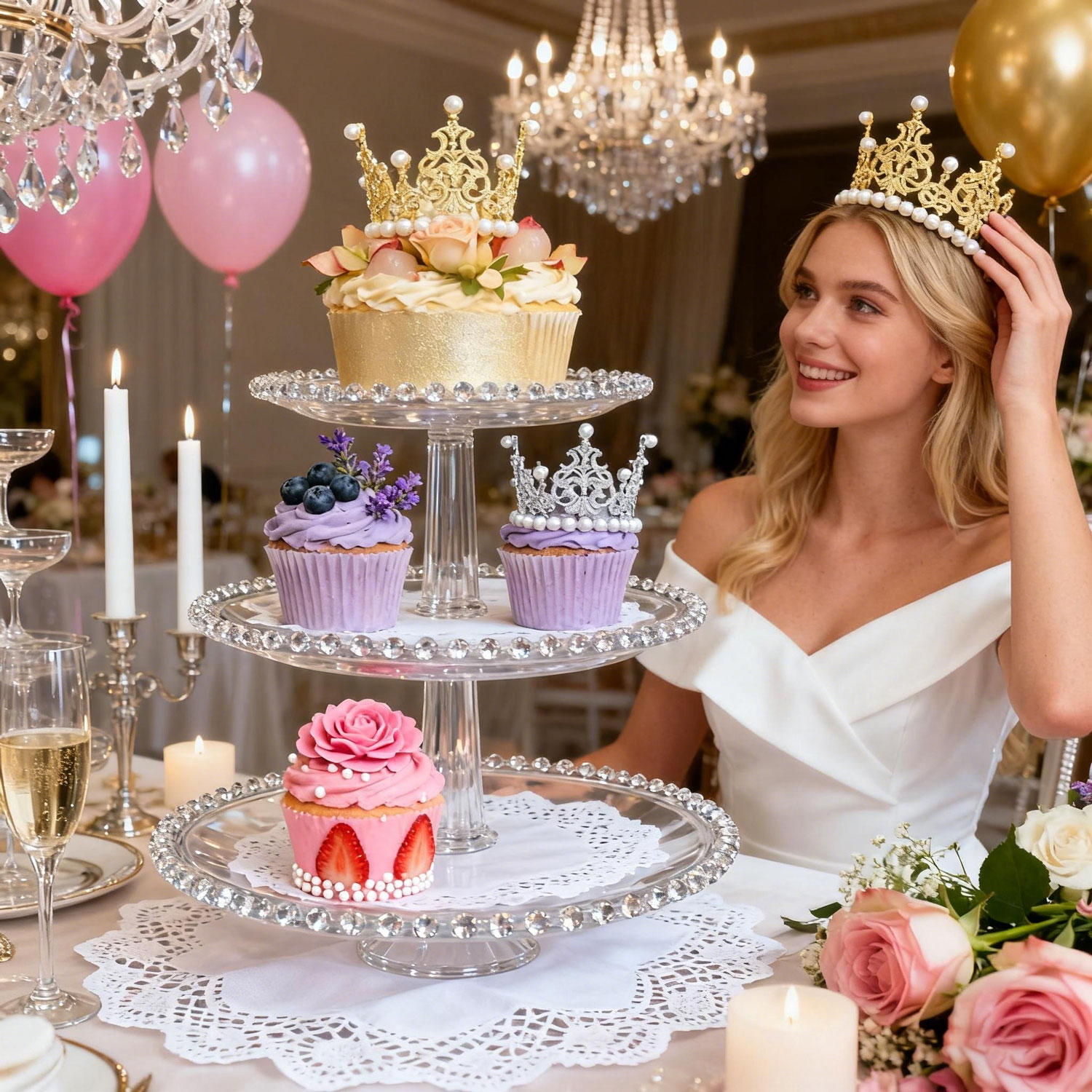 Full Diamond Pearl Bridal Large Crown - New Style Adult Wedding Headpiece, Reusable as Birthday Baking Cake Decoration