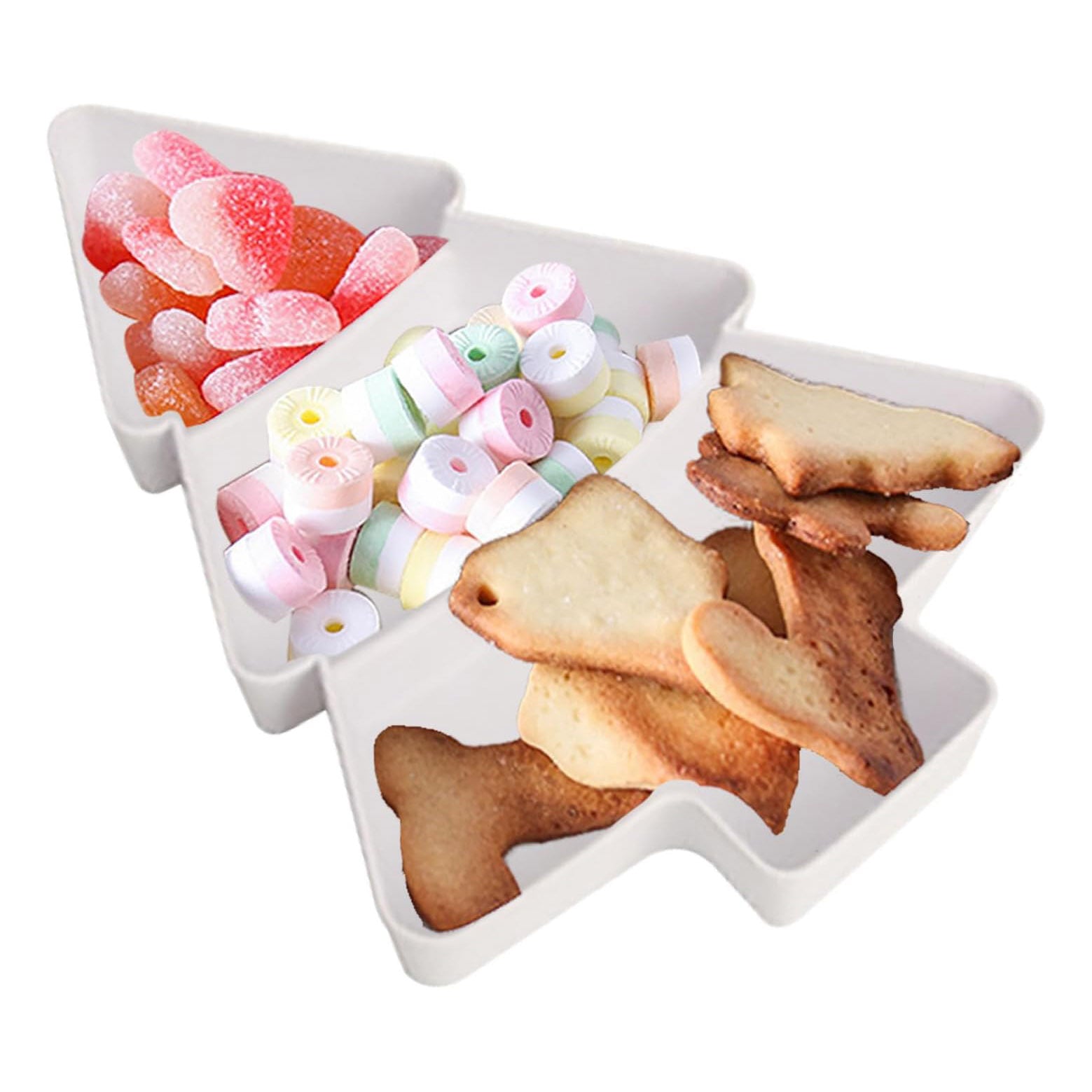 Christmas Tree Shaped Plates Plastic Christmas Tree Tray Snack Appetizer Tray Plastic Serving Tray 3 Compartment Multifunction Food Serving Platter for Christmas Holiday Party Supplies