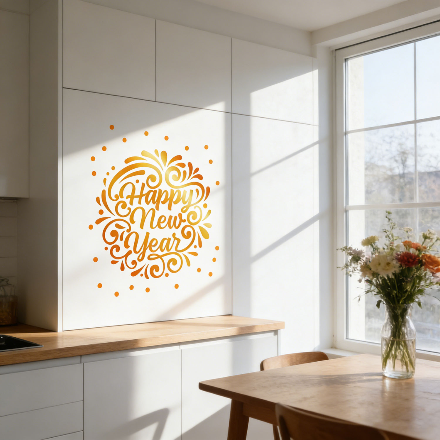 Quick-Stick New Year Decor Kit | NYE Party Background Wall Stickers | Includes Greetings, Streamers & Balloons | All-in-One Setup