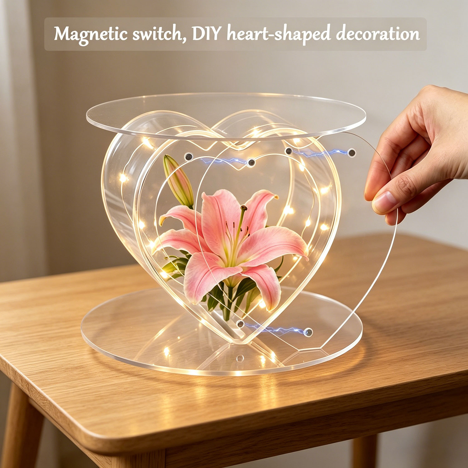 Clear Acrylic Heart Cake Stand, Magnetic Design Tiered Cake Display Stand with Hollow Heart Compartment for Wedding, Birthday, Party, Dessert Table Decoration