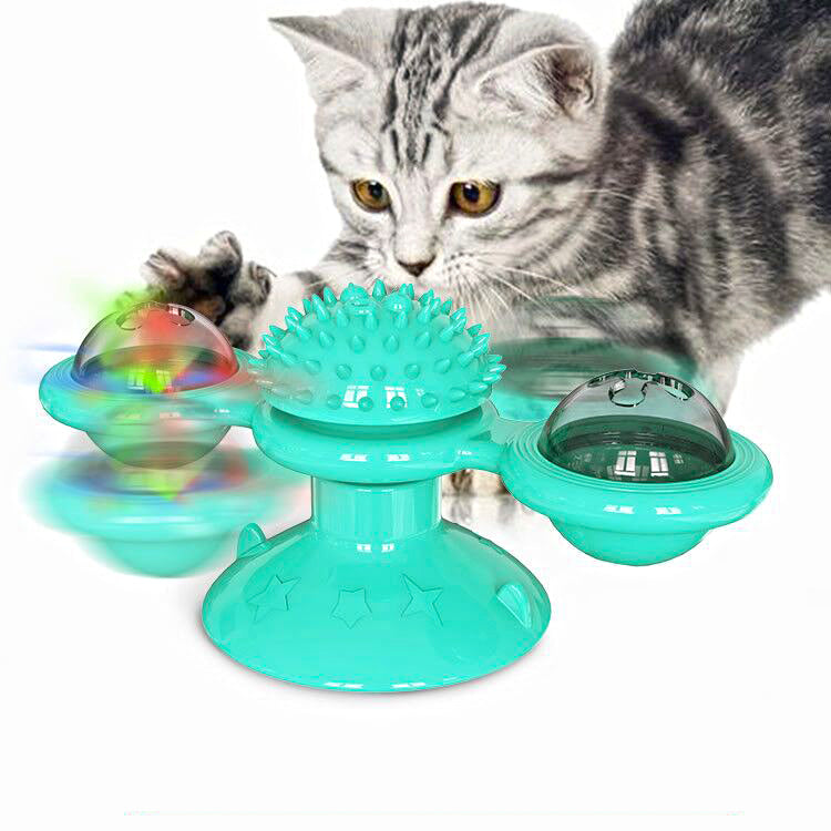 Interactive Toys for Cats, Play Cat Toy Pet Cats Puzzle Training Turntable Windmill Ball Teaser Whirling Interactive Toy for Indoor Cat and Kitten Exercise - Random Color