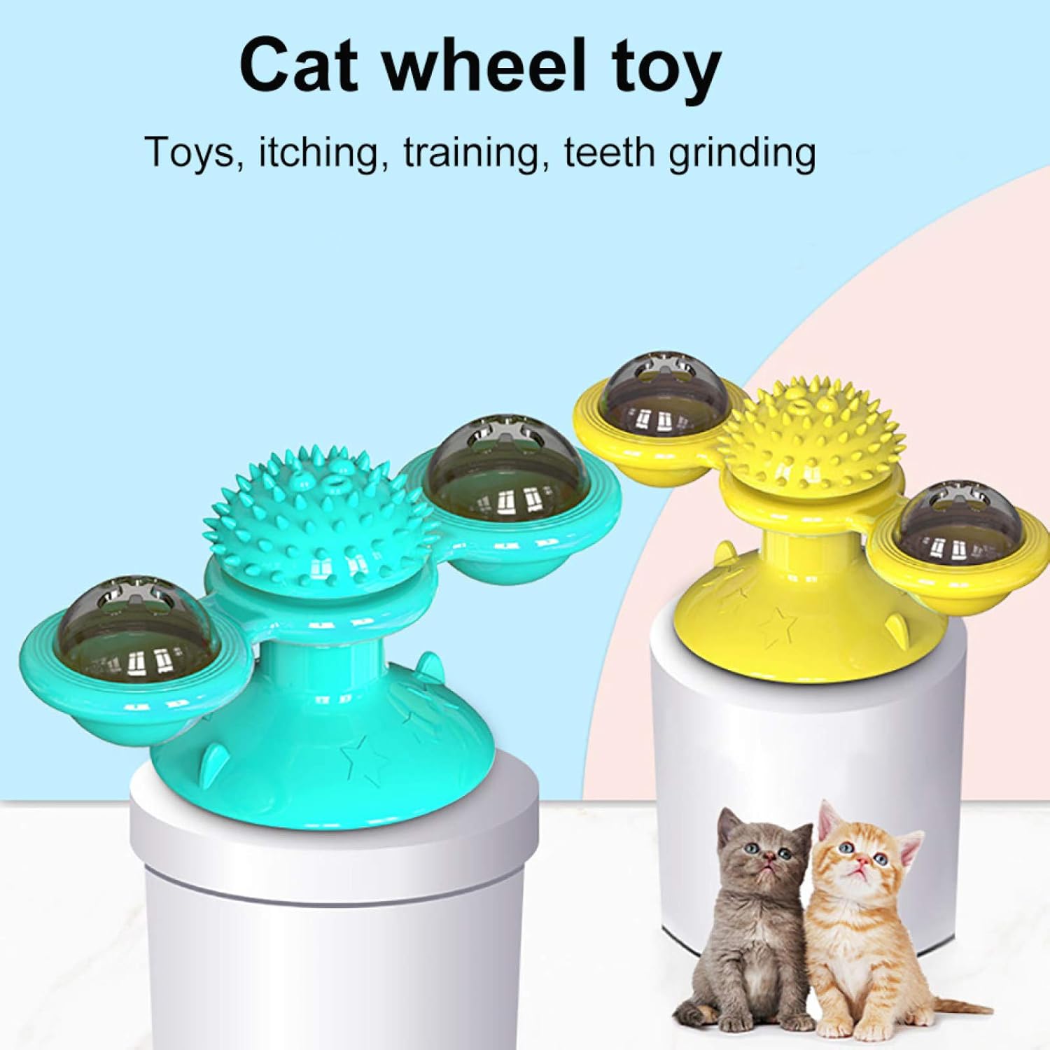 Interactive Toys for Cats, Play Cat Toy Pet Cats Puzzle Training Turntable Windmill Ball Teaser Whirling Interactive Toy for Indoor Cat and Kitten Exercise - Random Color
