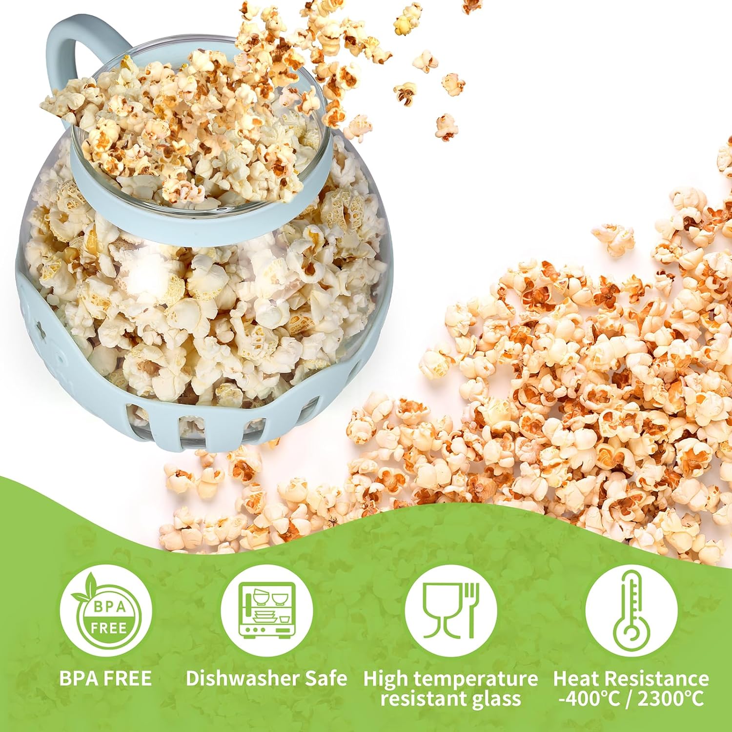 Borosilicate Glass Popcorn Popper | Silicone-Lid Microwave Popcorn Maker, Oil-Free Healthy Snack Maker for Family Movie Nights & Parties