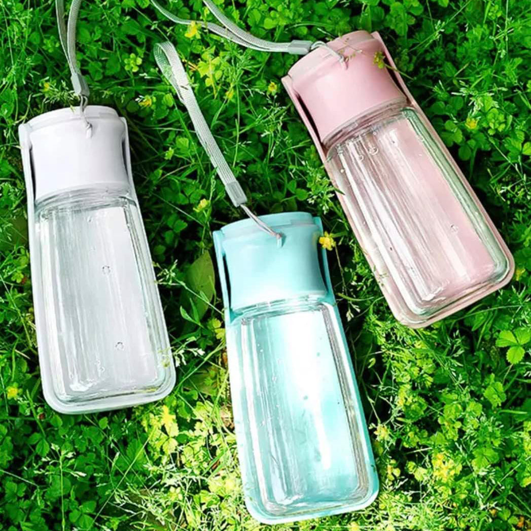 Pet Friendly Foldable Care Water Bottle by EMVA. 550 ml 19 Oz Retractable Handheld Bottle with Built in Drinking Cup!!! (Blue)